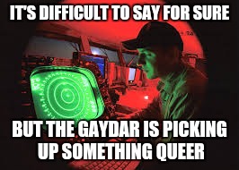 IT'S DIFFICULT TO SAY FOR SURE BUT THE GAYDAR IS PICKING UP SOMETHING QUEER | made w/ Imgflip meme maker