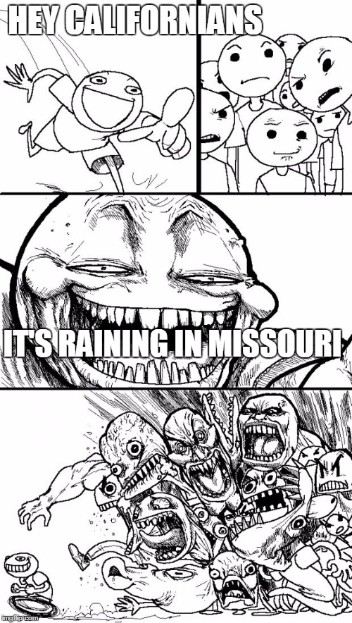 Hey Internet | HEY CALIFORNIANS IT'S RAINING IN MISSOURI | image tagged in memes,hey internet | made w/ Imgflip meme maker