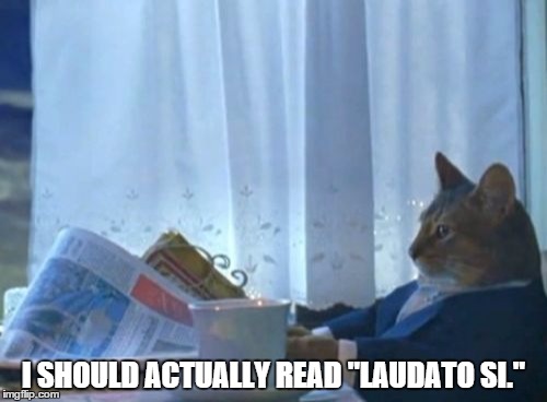 I guarantee your preferred media outlet isn't giving you the full picture on this. | I SHOULD ACTUALLY READ "LAUDATO SI." | image tagged in memes,i should buy a boat cat | made w/ Imgflip meme maker