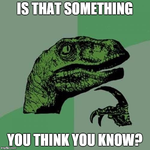 Philosoraptor Meme | IS THAT SOMETHING YOU THINK YOU KNOW? | image tagged in memes,philosoraptor | made w/ Imgflip meme maker