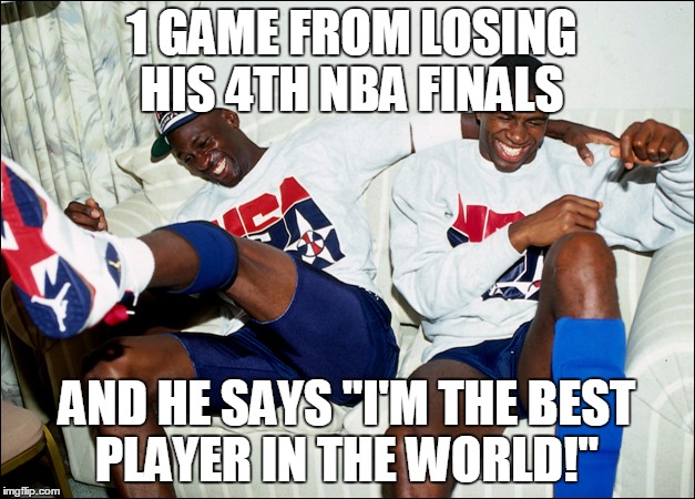 Mike & Magic talk 2015 NBA Finals | 1 GAME FROM LOSING HIS 4TH NBA FINALS AND HE SAYS "I'M THE BEST PLAYER IN THE WORLD!" | image tagged in basketball | made w/ Imgflip meme maker
