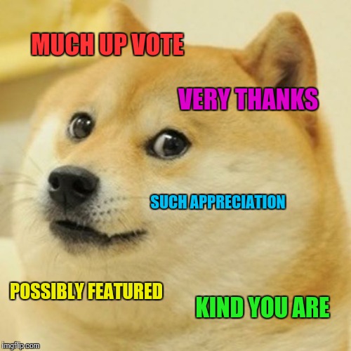 Doge Meme | MUCH UP VOTE VERY THANKS SUCH APPRECIATION POSSIBLY FEATURED KIND YOU ARE | image tagged in memes,doge | made w/ Imgflip meme maker