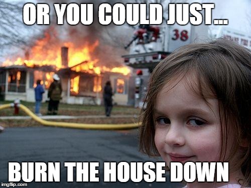 Disaster Girl Meme | OR YOU COULD JUST... BURN THE HOUSE DOWN | image tagged in memes,disaster girl | made w/ Imgflip meme maker