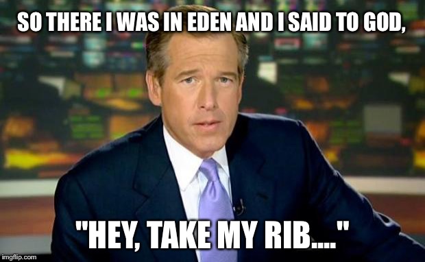 Brian Williams Was There | SO THERE I WAS IN EDEN AND I SAID TO GOD, "HEY, TAKE MY RIB...." | image tagged in memes,brian williams was there | made w/ Imgflip meme maker
