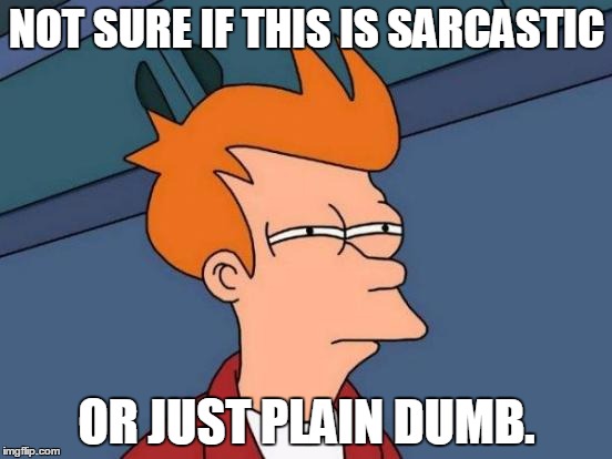 Futurama Fry Meme | NOT SURE IF THIS IS SARCASTIC OR JUST PLAIN DUMB. | image tagged in memes,futurama fry | made w/ Imgflip meme maker