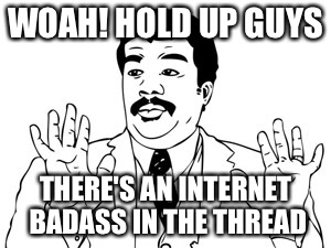 Neil deGrasse Tyson Meme | WOAH! HOLD UP GUYS THERE'S AN INTERNET BADASS IN THE THREAD | image tagged in memes,neil degrasse tyson | made w/ Imgflip meme maker