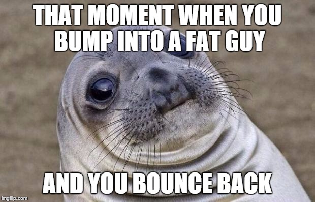 Awkward Moment Sealion | THAT MOMENT WHEN YOU BUMP INTO A FAT GUY AND YOU BOUNCE BACK | image tagged in memes,awkward moment sealion | made w/ Imgflip meme maker