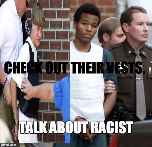 CHECK OUT THEIR VESTS, TALK ABOUT RACIST | image tagged in shooting,racist,racism | made w/ Imgflip meme maker