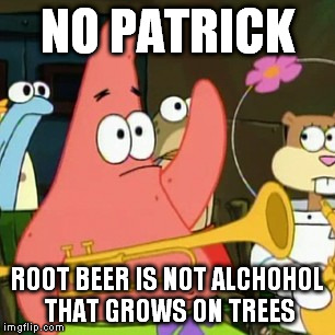 No Patrick | NO PATRICK ROOT BEER IS NOT ALCHOHOL THAT GROWS ON TREES | image tagged in memes,no patrick | made w/ Imgflip meme maker