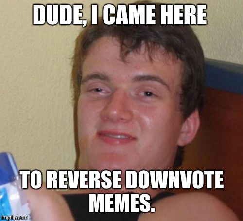 10 Guy Meme | DUDE, I CAME HERE TO REVERSE DOWNVOTE MEMES. | image tagged in memes,10 guy | made w/ Imgflip meme maker