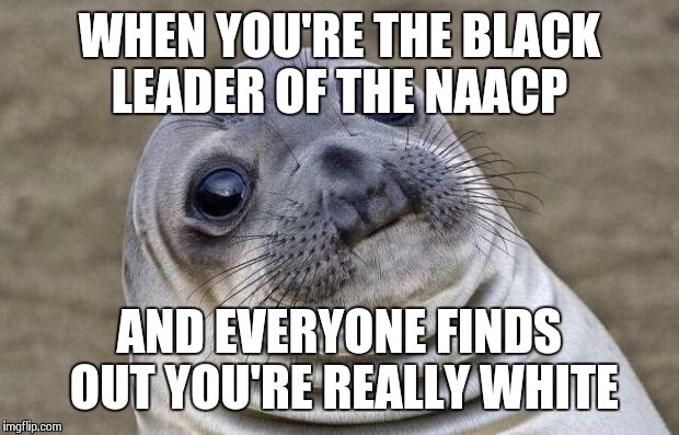 Awkward Moment Sealion Meme | WHEN YOU'RE THE BLACK LEADER OF THE NAACP AND EVERYONE FINDS OUT YOU'RE REALLY WHITE | image tagged in memes,awkward moment sealion | made w/ Imgflip meme maker