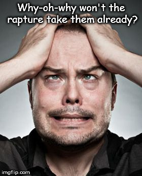 Why-oh-why won't the rapture take them already? | image tagged in man | made w/ Imgflip meme maker