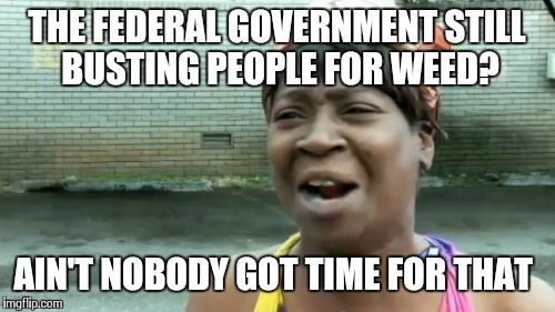 Ain't Nobody Got Time For That Meme | THE FEDERAL GOVERNMENT STILL BUSTING PEOPLE FOR WEED? AIN'T NOBODY GOT TIME FOR THAT | image tagged in memes,aint nobody got time for that | made w/ Imgflip meme maker