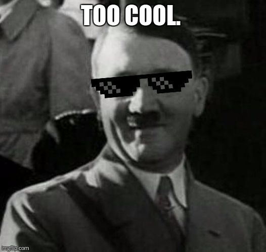 Cool Hitler | TOO COOL. | image tagged in cool hitler | made w/ Imgflip meme maker
