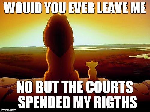 Lion King | WOUID YOU EVER LEAVE ME NO BUT THE COURTS  SPENDED MY RIGTHS | image tagged in memes,lion king | made w/ Imgflip meme maker