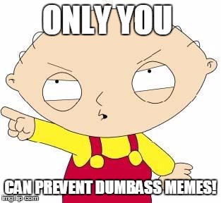 Stewie | ONLY YOU CAN PREVENT DUMBASS MEMES! | image tagged in stewie | made w/ Imgflip meme maker