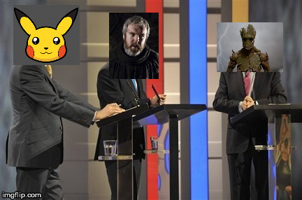 A riveting debate | image tagged in groot,hodor,pikachu | made w/ Imgflip meme maker