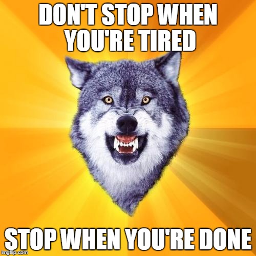 And another motivation
 | DON'T STOP WHEN YOU'RE TIRED STOP WHEN YOU'RE DONE | image tagged in memes,courage wolf | made w/ Imgflip meme maker