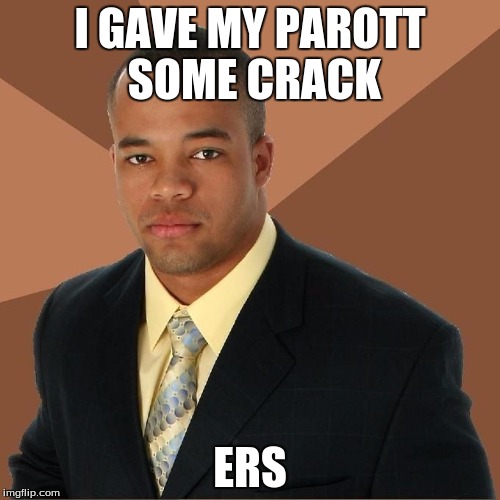 Succesful Black Man | I GAVE MY PAROTT SOME CRACK ERS | image tagged in succesful black man | made w/ Imgflip meme maker