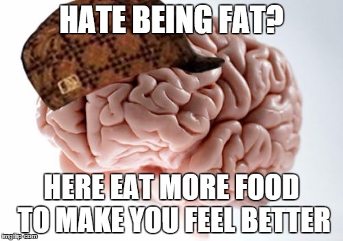Scumbag Brain Meme | HATE BEING FAT? HERE EAT MORE FOOD TO MAKE YOU FEEL BETTER | image tagged in memes,scumbag brain,scumbag,pie charts,bad luck brian,batman slapping robin | made w/ Imgflip meme maker