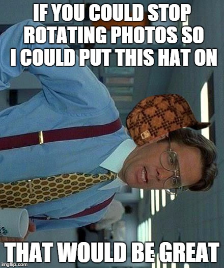 That Would Be Great Meme | IF YOU COULD STOP ROTATING PHOTOS SO I COULD PUT THIS HAT ON THAT WOULD BE GREAT | image tagged in memes,that would be great,scumbag | made w/ Imgflip meme maker