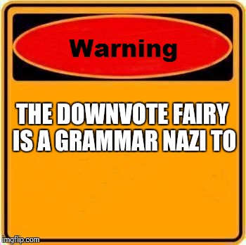 Warning Sign Meme | THE DOWNVOTE FAIRY IS A GRAMMAR NAZI TO | image tagged in memes,warning sign | made w/ Imgflip meme maker