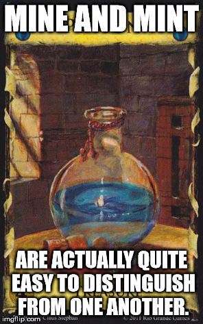 Unpopular Opinion Potion | MINE AND MINT ARE ACTUALLY QUITE EASY TO DISTINGUISH FROM ONE ANOTHER. | image tagged in unpopular opinion potion | made w/ Imgflip meme maker
