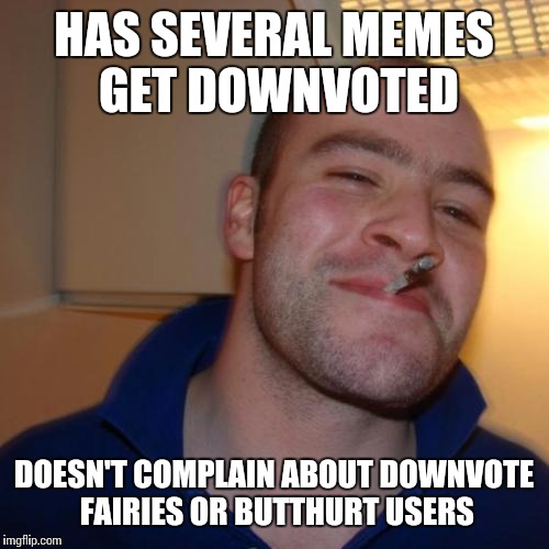 Good Guy Greg | HAS SEVERAL MEMES GET DOWNVOTED DOESN'T COMPLAIN ABOUT DOWNVOTE FAIRIES OR BUTTHURT USERS | image tagged in memes,good guy greg | made w/ Imgflip meme maker