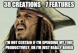 Featured | 38 CREATIONS    7 FEATURES I'M NOT CERTAIN IF I'M SPENDING MY TIME PRODUCTIVELY, OR I'M JUST REALLY BORED | image tagged in featured,imgflip | made w/ Imgflip meme maker