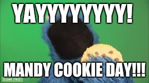 Anyone who loves cookies... | YAYYYYYYYY! MANDY COOKIE DAY!!! | image tagged in anyone who loves cookies | made w/ Imgflip meme maker