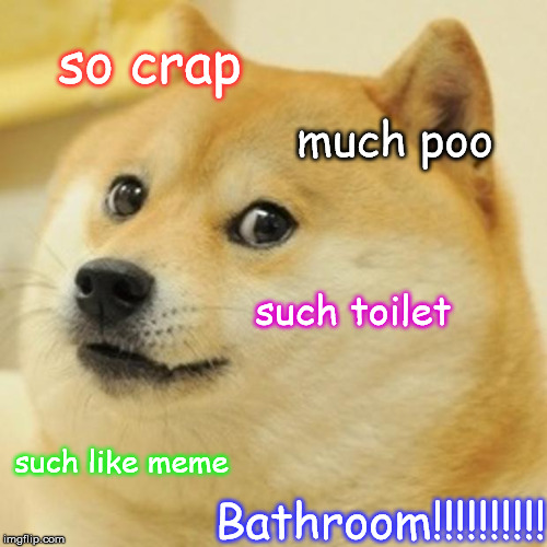 Doge Meme | so crap much poo such toilet such like meme Bathroom!!!!!!!!!! | image tagged in memes,doge | made w/ Imgflip meme maker