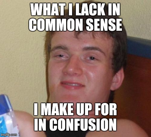 10 guy's self eval | WHAT I LACK IN COMMON SENSE I MAKE UP FOR IN CONFUSION | image tagged in memes,10 guy | made w/ Imgflip meme maker