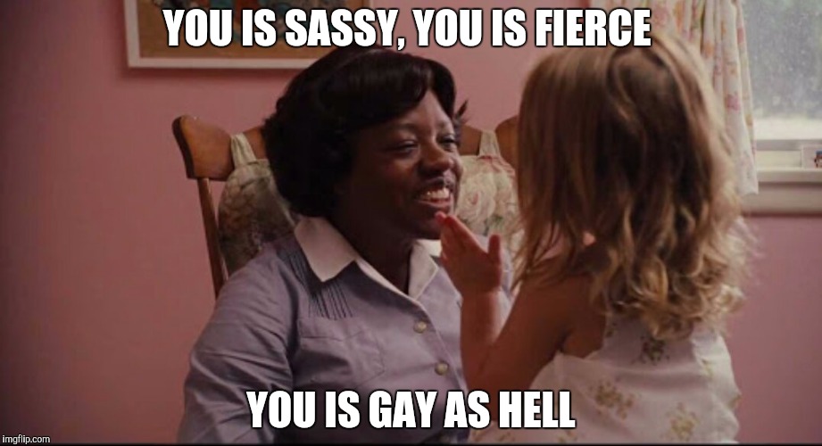 YOU IS SASSY, YOU IS FIERCE YOU IS GAY AS HELL | image tagged in gay,the help,fierce,sassy | made w/ Imgflip meme maker