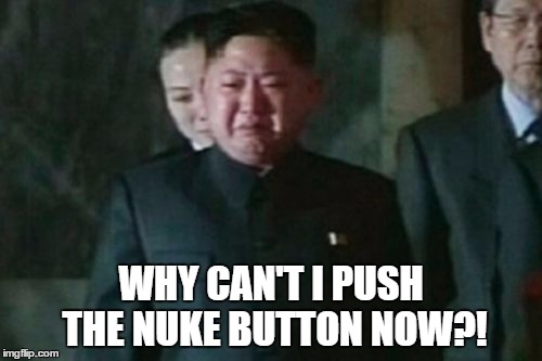 The Button | WHY CAN'T I PUSH THE NUKE BUTTON NOW?! | image tagged in memes,kim jong un sad,push the button,nuke,moron | made w/ Imgflip meme maker