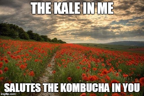 nature based god | THE KALE IN ME SALUTES THE KOMBUCHA IN YOU | image tagged in nature based god | made w/ Imgflip meme maker