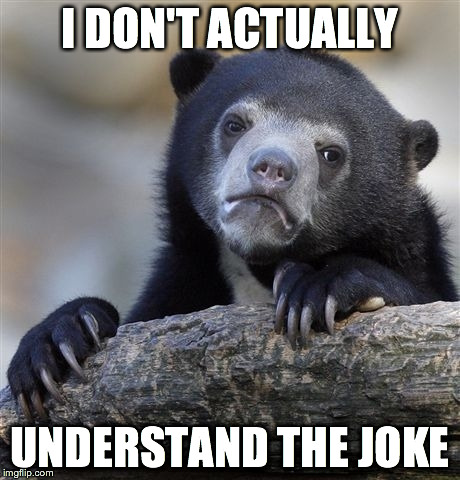 Confession Bear Meme | I DON'T ACTUALLY UNDERSTAND THE JOKE | image tagged in memes,confession bear | made w/ Imgflip meme maker