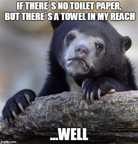 If there is no toilet paper but a towel in my reach | IF THERE`S NO TOILET PAPER, BUT THERE`S A TOWEL IN MY REACH ...WELL | image tagged in memes,confession bear | made w/ Imgflip meme maker