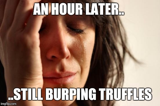 First World Problems | AN HOUR LATER.. ..STILL BURPING TRUFFLES | image tagged in memes,first world problems | made w/ Imgflip meme maker