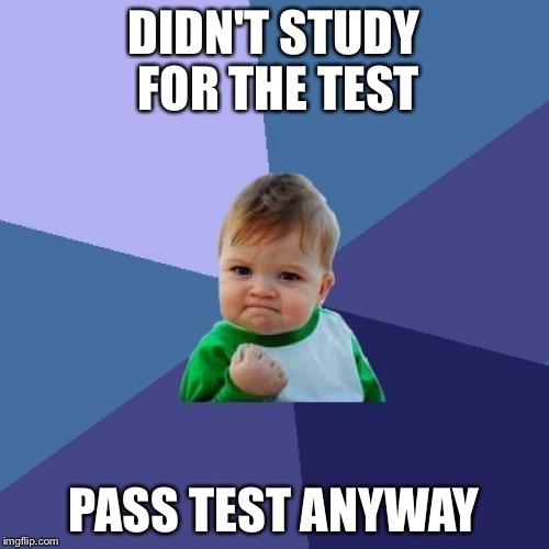 Every student's dream | DIDN'T STUDY FOR THE TEST PASS TEST ANYWAY | image tagged in memes,success kid | made w/ Imgflip meme maker