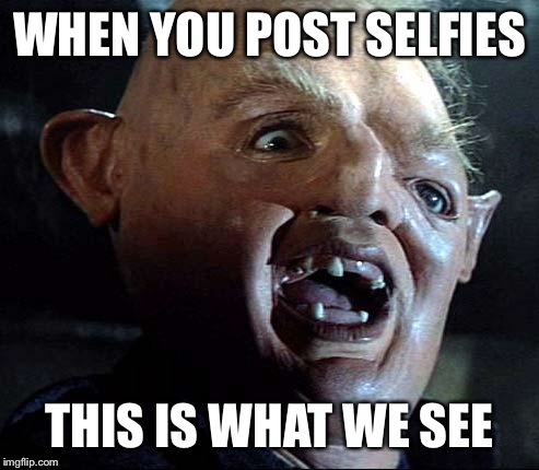 sloth | WHEN YOU POST SELFIES THIS IS WHAT WE SEE | image tagged in sloth,selfie | made w/ Imgflip meme maker