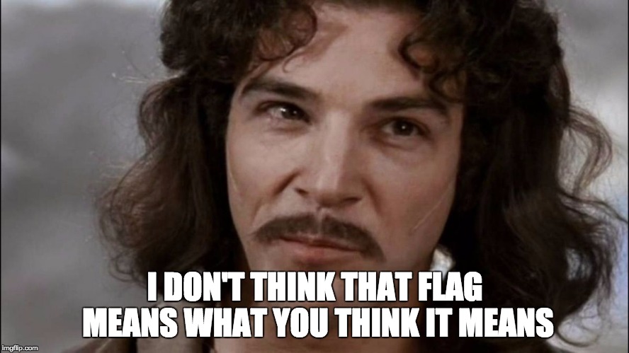 Inigo Montoya  | I DON'T THINK THAT FLAG MEANS WHAT YOU THINK IT MEANS | image tagged in inigo montoya  | made w/ Imgflip meme maker