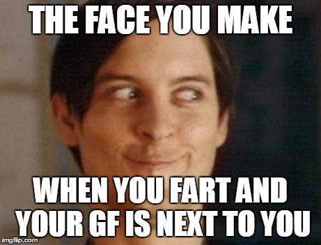 Spiderman Peter Parker Meme | THE FACE YOU MAKE WHEN YOU FART AND YOUR GF IS NEXT TO YOU | image tagged in memes,spiderman peter parker | made w/ Imgflip meme maker