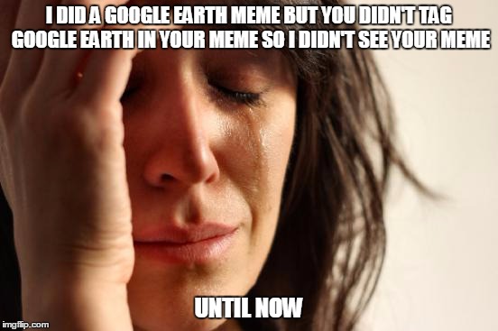 First World Problems Meme | I DID A GOOGLE EARTH MEME BUT YOU DIDN'T TAG GOOGLE EARTH IN YOUR MEME SO I DIDN'T SEE YOUR MEME UNTIL NOW | image tagged in memes,first world problems | made w/ Imgflip meme maker