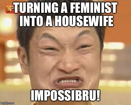 Impossibru Guy Original Meme | TURNING A FEMINIST INTO A HOUSEWIFE IMPOSSIBRU! | image tagged in memes,impossibru guy original | made w/ Imgflip meme maker