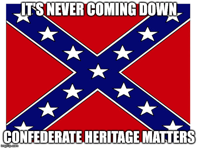 IT'S NEVER COMING DOWN CONFEDERATE HERITAGE MATTERS | image tagged in x everywhere | made w/ Imgflip meme maker