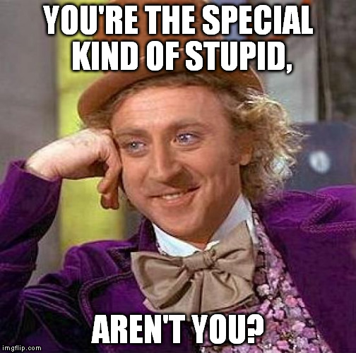 Creepy Condescending Wonka Meme | YOU'RE THE SPECIAL KIND OF STUPID, AREN'T YOU? | image tagged in memes,creepy condescending wonka | made w/ Imgflip meme maker