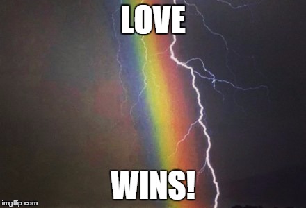 Love wins! | LOVE WINS! | image tagged in marriage equality gay rights,rainbow,thunderbolt,supream court,lovewins | made w/ Imgflip meme maker