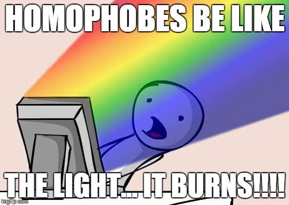 homophobes be like | HOMOPHOBES BE LIKE THE LIGHT... IT BURNS!!!! | image tagged in gay marriage | made w/ Imgflip meme maker