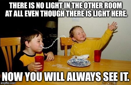 Yo Mamas So Fat | THERE IS NO LIGHT IN THE OTHER ROOM AT ALL EVEN THOUGH THERE IS LIGHT HERE. NOW YOU WILL ALWAYS SEE IT. | image tagged in memes,yo mamas so fat | made w/ Imgflip meme maker