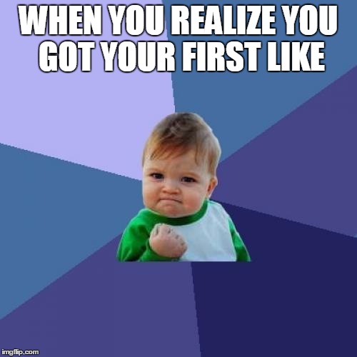 Success Kid | WHEN YOU REALIZE YOU GOT YOUR FIRST LIKE | image tagged in memes,success kid | made w/ Imgflip meme maker